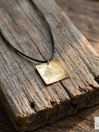 Square Brass Lotus Flower Necklace - Tie Back Minimalist Choker