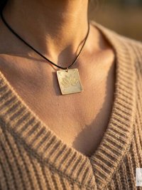 Square Brass Lotus Flower Necklace - Tie Back Minimalist Choker