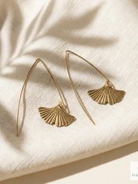 Handcrafted Brass Lotus Flower Drop Threader Earrings - Botanical Leaf Dangles