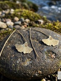 Handcrafted Brass Lotus Flower Drop Threader Earrings - Botanical Leaf Dangles