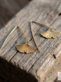 Handcrafted Brass Lotus Flower Drop Threader Earrings - Botanical Leaf Dangles