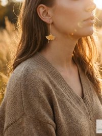 Handcrafted Brass Lotus Flower Drop Threader Earrings - Botanical Leaf Dangles