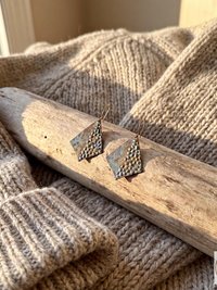 Rustic Patina Dangle Earrings: Textured Diamond Metal Drops, Verdigris Boho Jewelry Gift