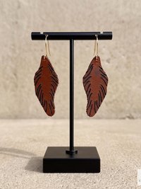 Handcrafted Brown Leather Feather Earrings, Lightweight Boho Drop Dangles in Earth Tones