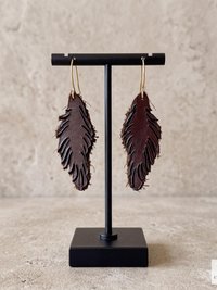 Handcrafted Brown Leather Feather Earrings, Lightweight Boho Drop Dangles in Earth Tones