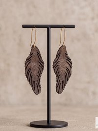 Handcrafted Brown Leather Feather Earrings, Lightweight Boho Drop Dangles in Earth Tones