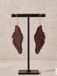 Handcrafted Brown Leather Feather Earrings, Lightweight Boho Drop Dangles in Earth Tones
