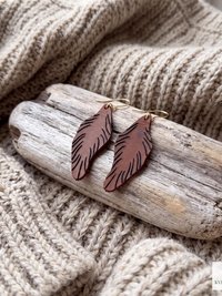 Handcrafted Brown Leather Feather Earrings, Lightweight Boho Drop Dangles in Earth Tones