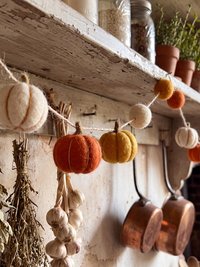 Handcrafted Autumn Pumpkin Wool Felt Garland with Eco-Friendly Dyes Seasonal Mantle Decor