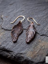 Handcrafted Brown Leather Feather Earrings, Lightweight Boho Drop Dangles in Earth Tones