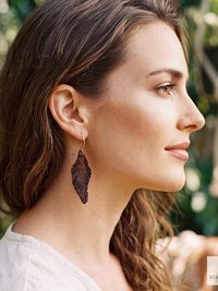 Handcrafted Brown Leather Feather Earrings, Lightweight Boho Drop Dangles in Earth Tones