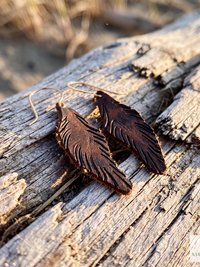 Handcrafted Brown Leather Feather Earrings, Lightweight Boho Drop Dangles in Earth Tones