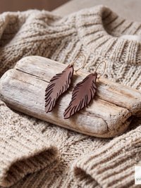 Handcrafted Brown Leather Feather Earrings, Lightweight Boho Drop Dangles in Earth Tones