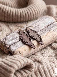 Handcrafted Brown Leather Feather Earrings, Lightweight Boho Drop Dangles in Earth Tones