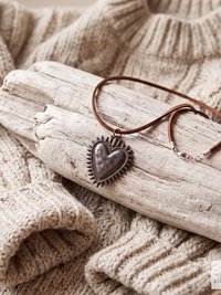 Mexican Milagro Sacred Heart Necklace, Antique Bronze Corazon Pendant on Brown Suede Cord