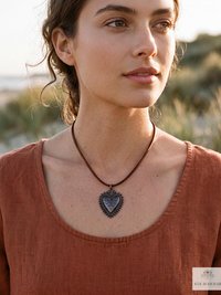 Mexican Milagro Sacred Heart Necklace, Antique Bronze Corazon Pendant on Brown Suede Cord