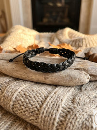 Black Braided Leather Cuff Bracelet - Stylish Men's Jewelry