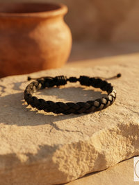 Black Braided Leather Cuff Bracelet - Stylish Men's Jewelry
