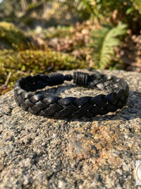 Black Braided Leather Cuff Bracelet - Stylish Men's Jewelry