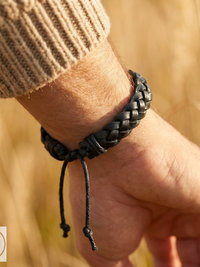 Black Braided Leather Cuff Bracelet - Stylish Men's Jewelry
