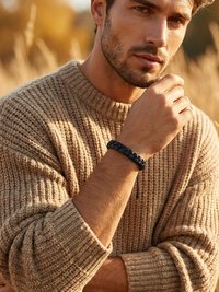 Black Braided Leather Cuff Bracelet - Stylish Men's Jewelry