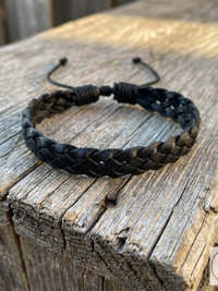 Black Braided Leather Cuff Bracelet - Stylish Men's Jewelry