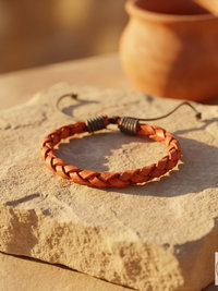 Boho Mens Leather Cuff - Braided Bracelet Gift for Him