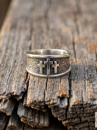  Oxidized Sterling Silver Three Cross Ring