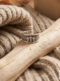  Oxidized Sterling Silver Three Cross Ring