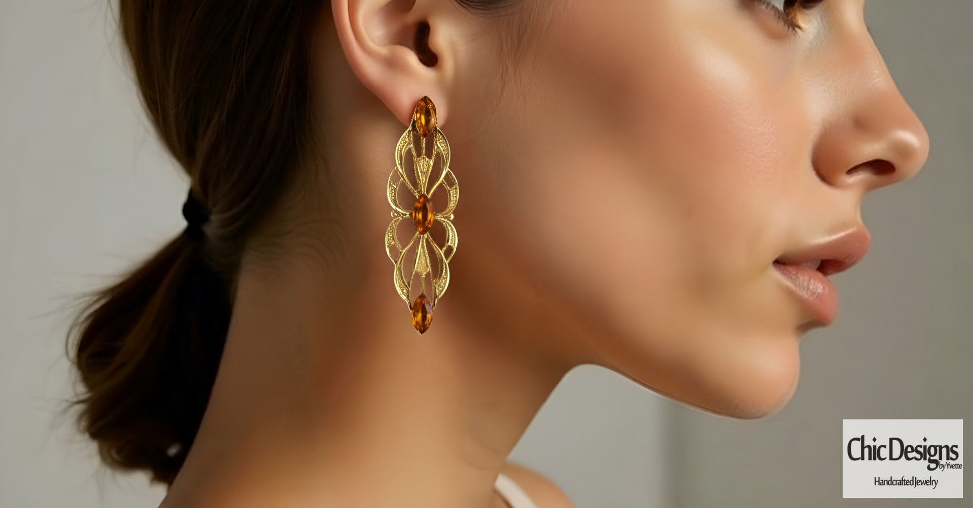 Amber Swarovski Rhinestone Filigree Pendant Earrings