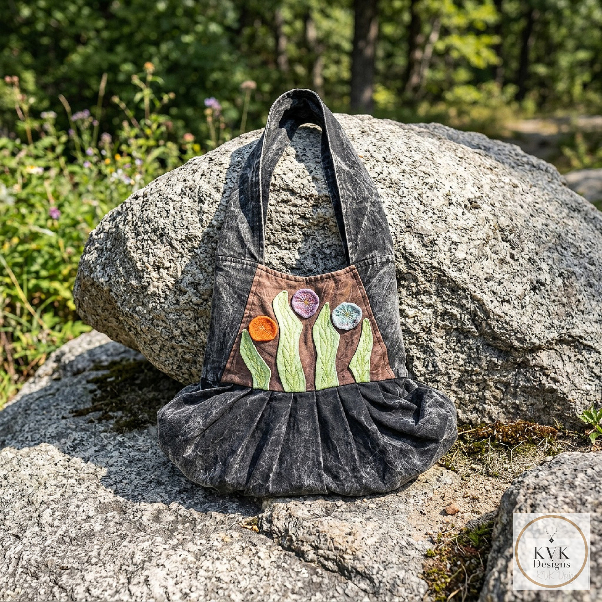 Boho Black Flower Hobo Bag – Stylish Hippie Sling Purse