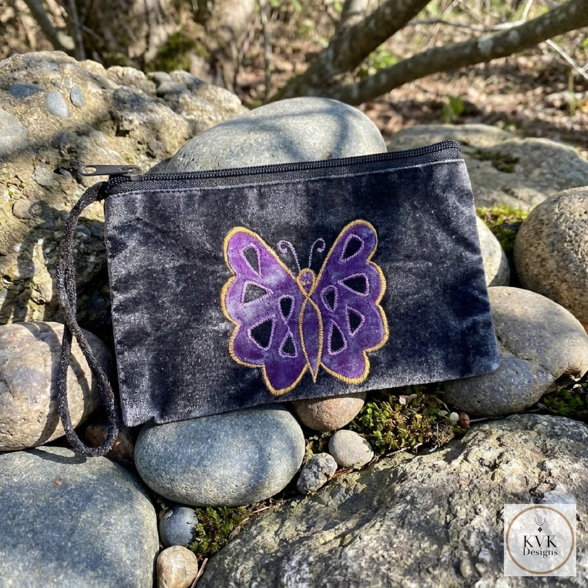 Black Butterfly Wristlet Coin Purse
