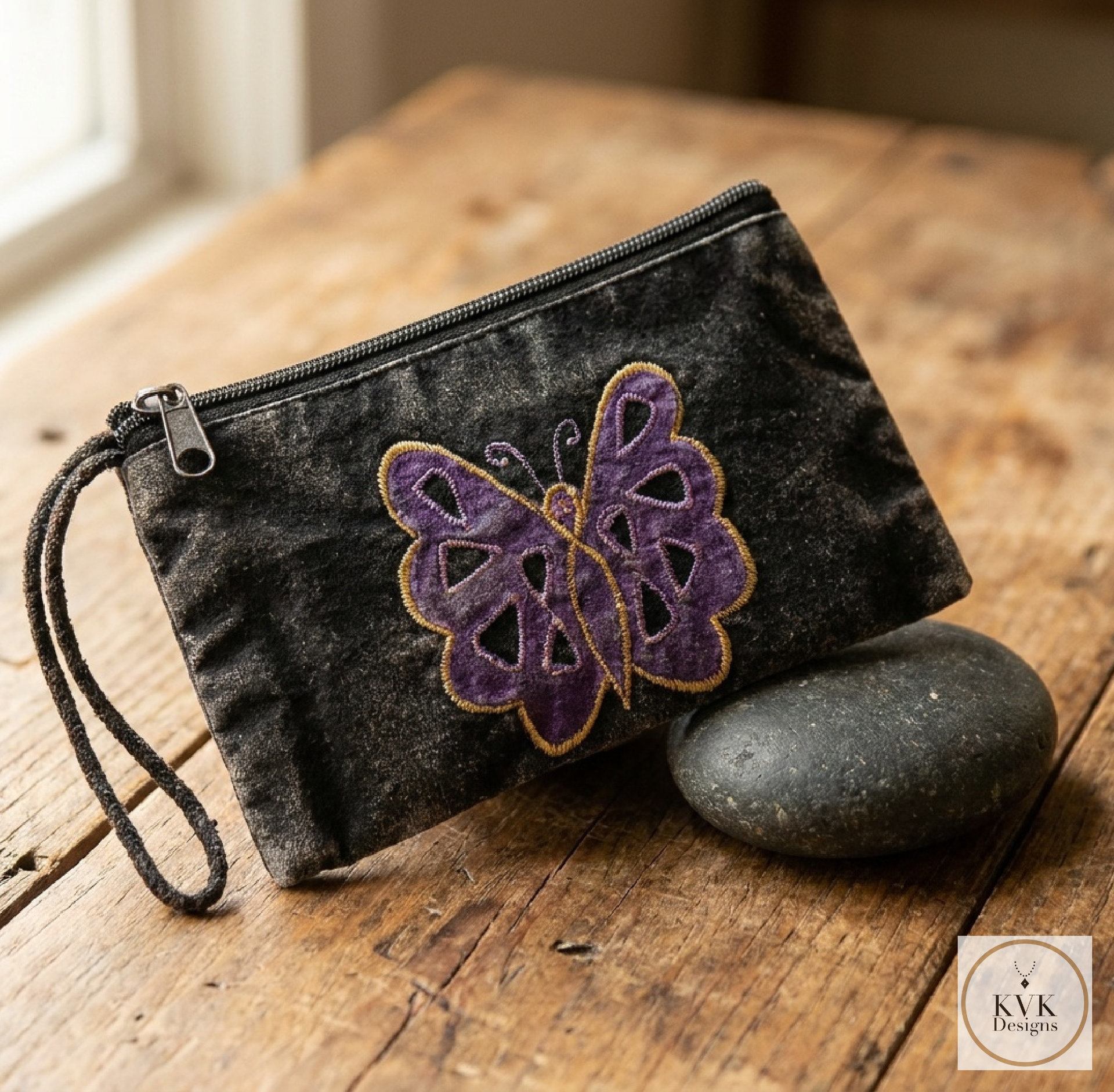Black Butterfly Wristlet Coin Purse