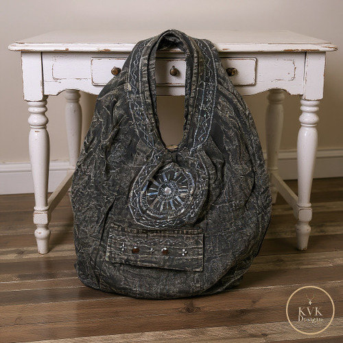 Boho Black Embroidered Hobo Bag - Oversize Hippie Shoulder Bag