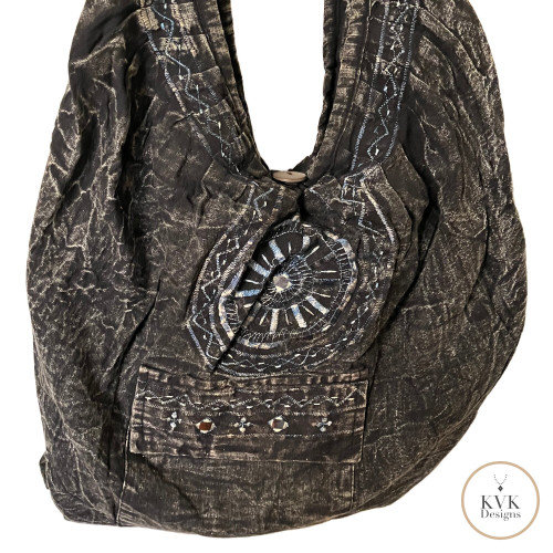Boho Black Embroidered Hobo Bag - Oversize Hippie Shoulder Bag