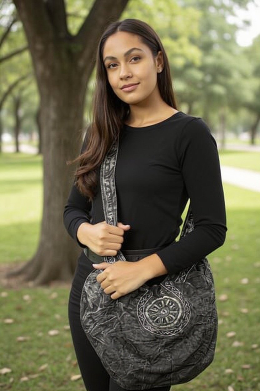 Boho Black Embroidered Hobo Bag - Oversize Hippie Shoulder Bag