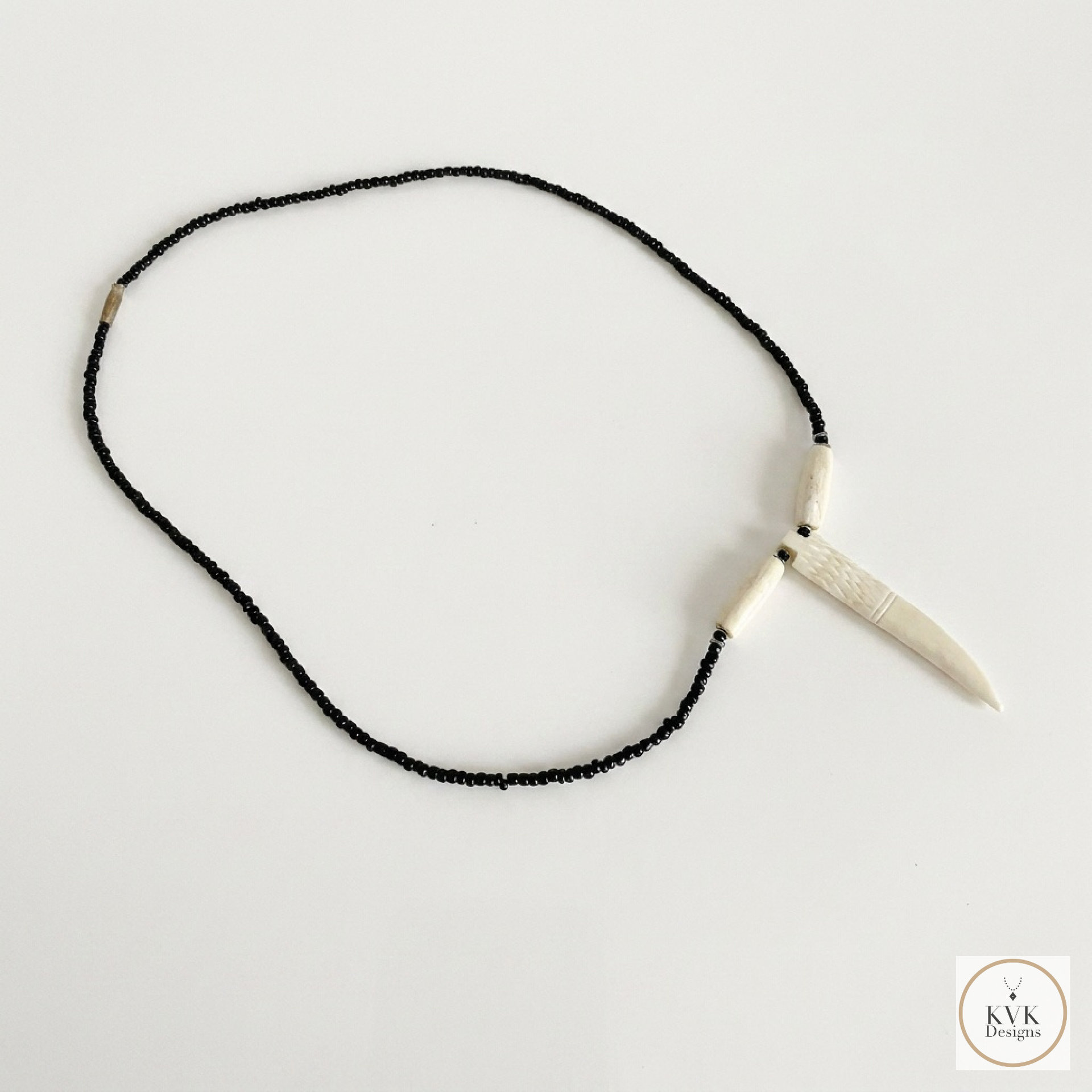 Bone Tooth Pendant on Beaded Chain