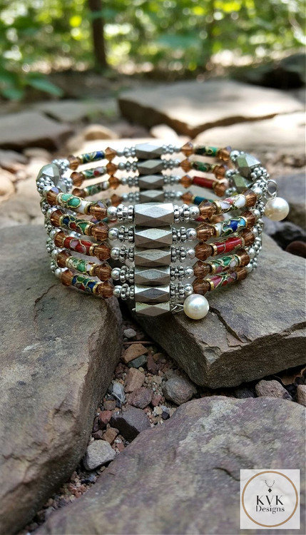 Cloisonne Magnetic Hematite Wrap Bracelet  21"l