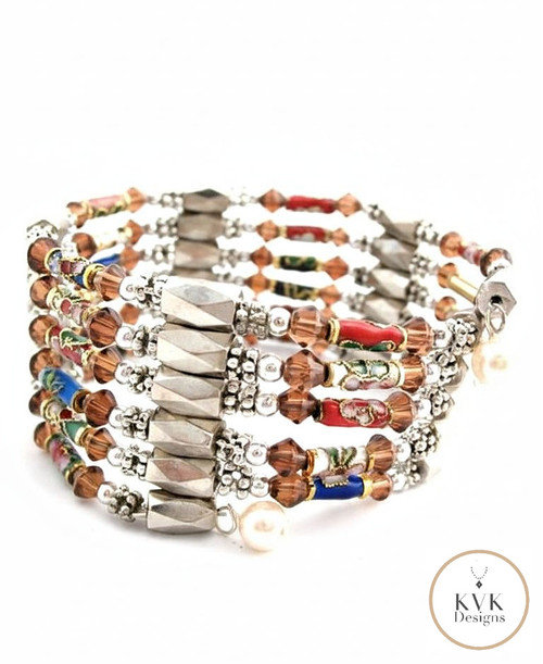 Cloisonne Magnetic Hematite Wrap Bracelet  21"l