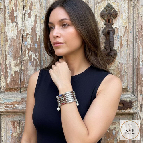 Cloisonne Magnetic Hematite Wrap Bracelet  21"l
