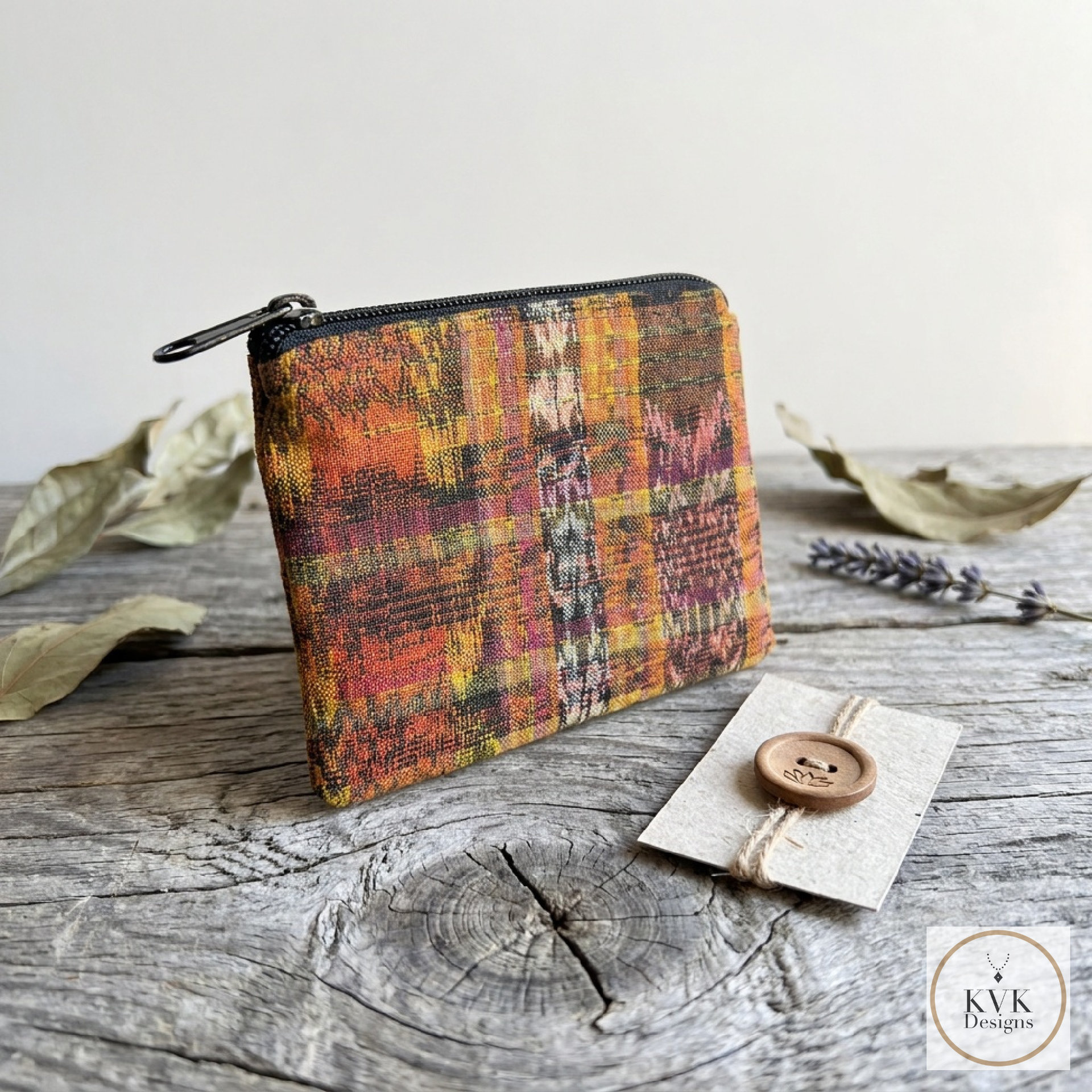 Guatemalan Corte Coin Purse - Handwoven Boho Fabric Zipper Pouch Small Makeup Bag