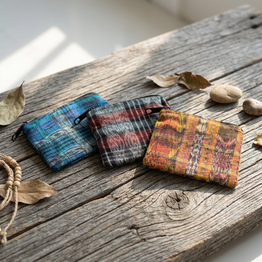 Guatemalan Corte Coin Purse - Handwoven Boho Fabric Zipper Pouch Small Makeup Bag