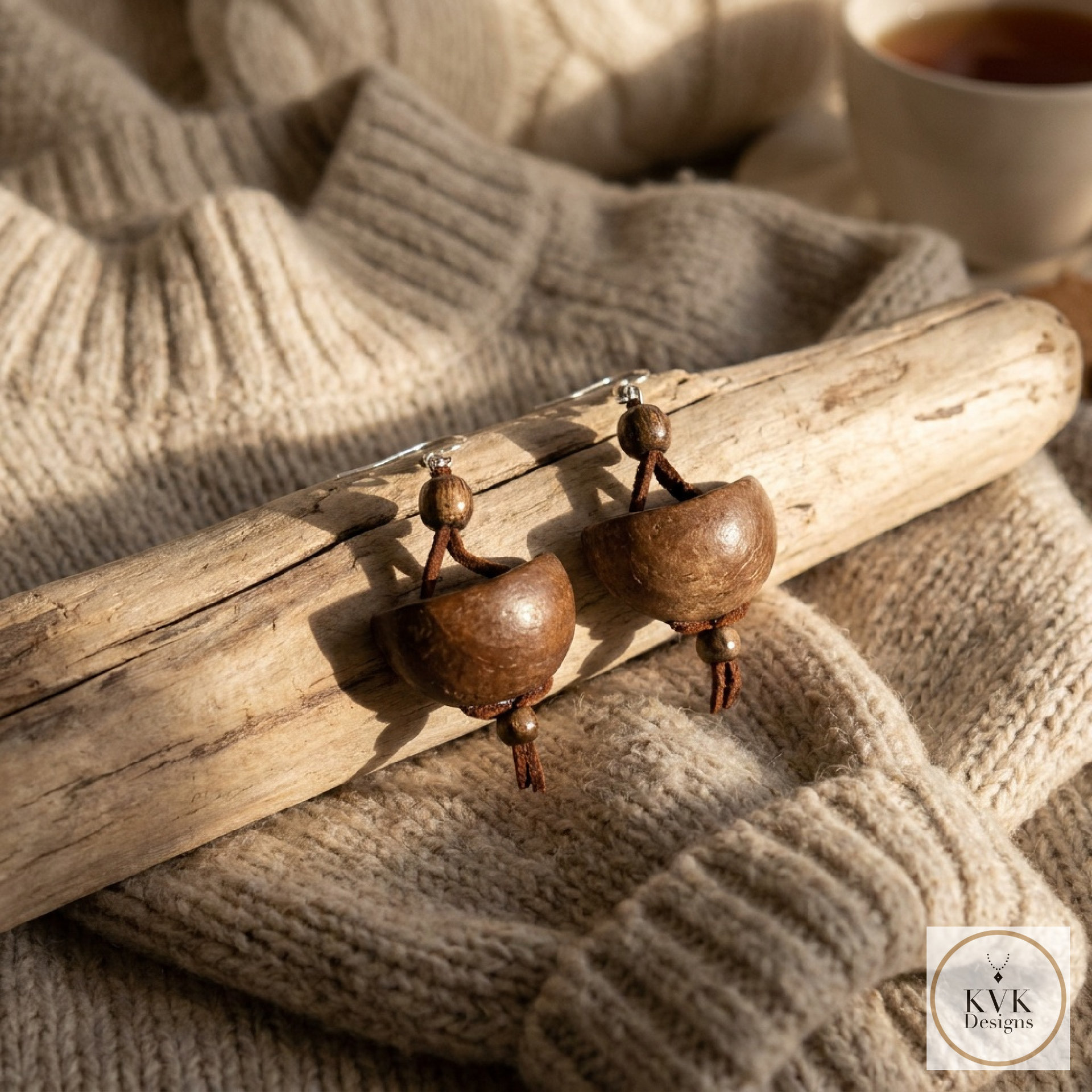 Dance with Druids Wood Earrings - Handcrafted Earthy Statement Dangles