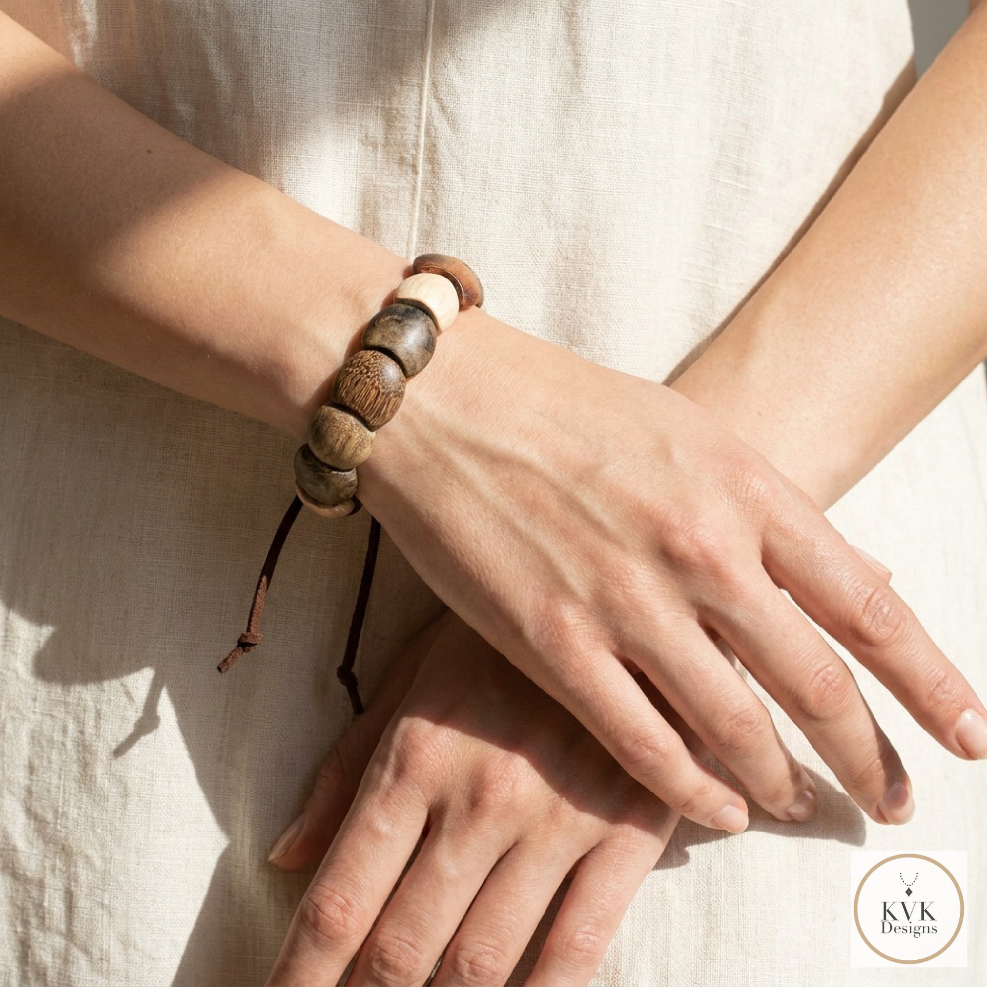 Dance with Druids Wood Bracelet, Adjustable Suede Cord, Handcrafted Earthy Jewelry