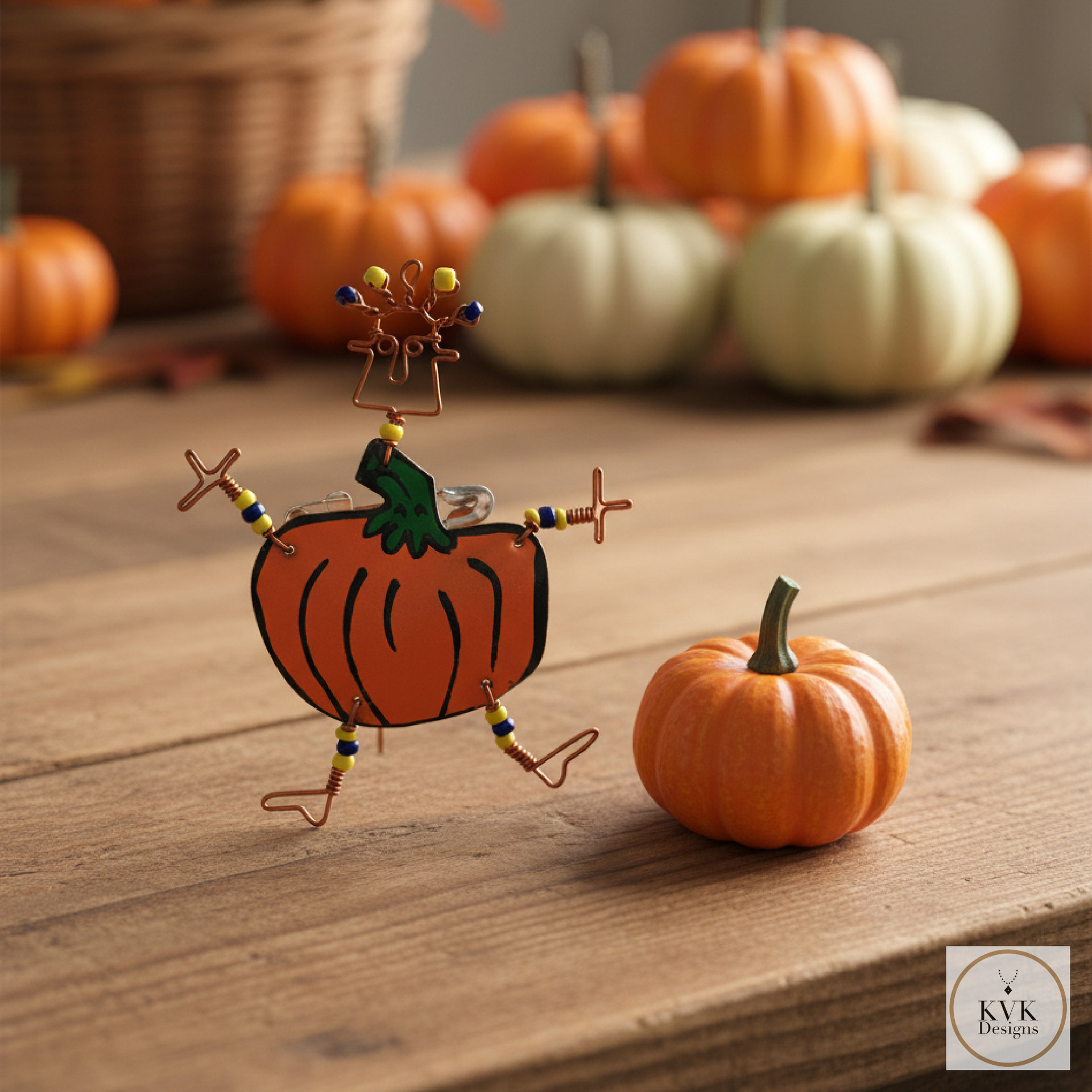 Dancing Pumpkin Girl Copper Wire Pin