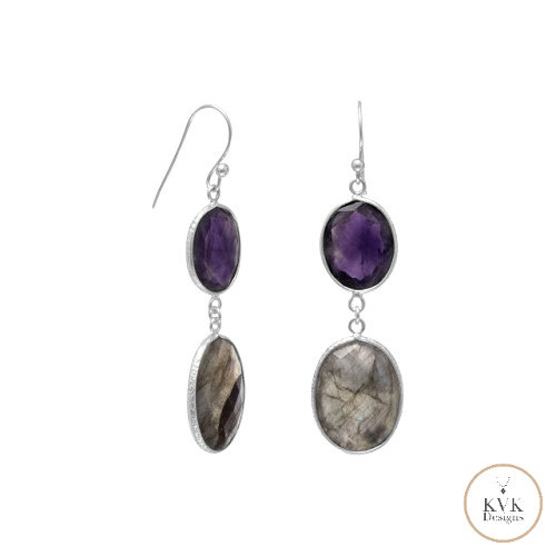 Freeform Amethyst and Labradorite Earrings