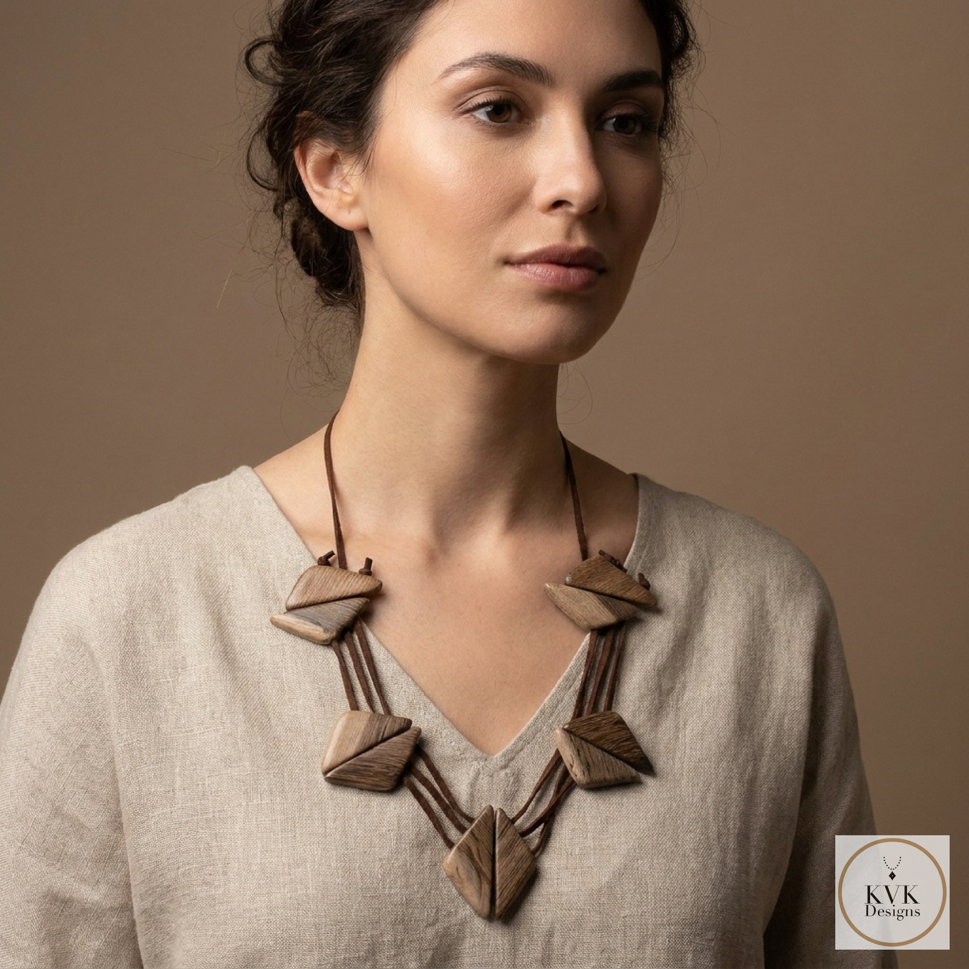 Geometric Wood Triangle Statement Necklace