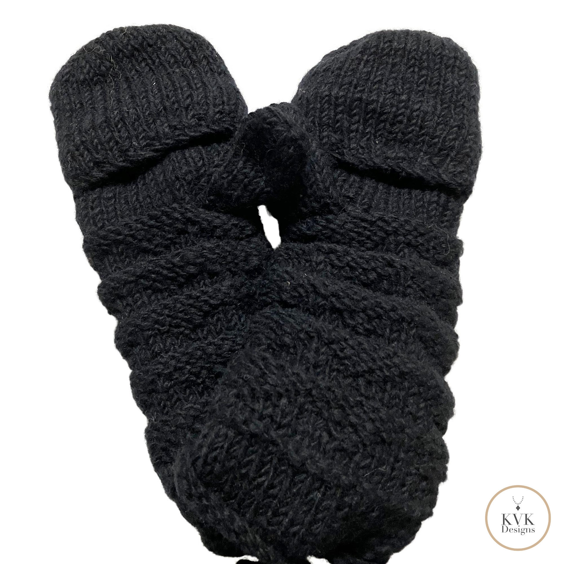 Hand-Knit Black Wool Mittens with Wooden Buttons - Convertible Fingerless Gloves