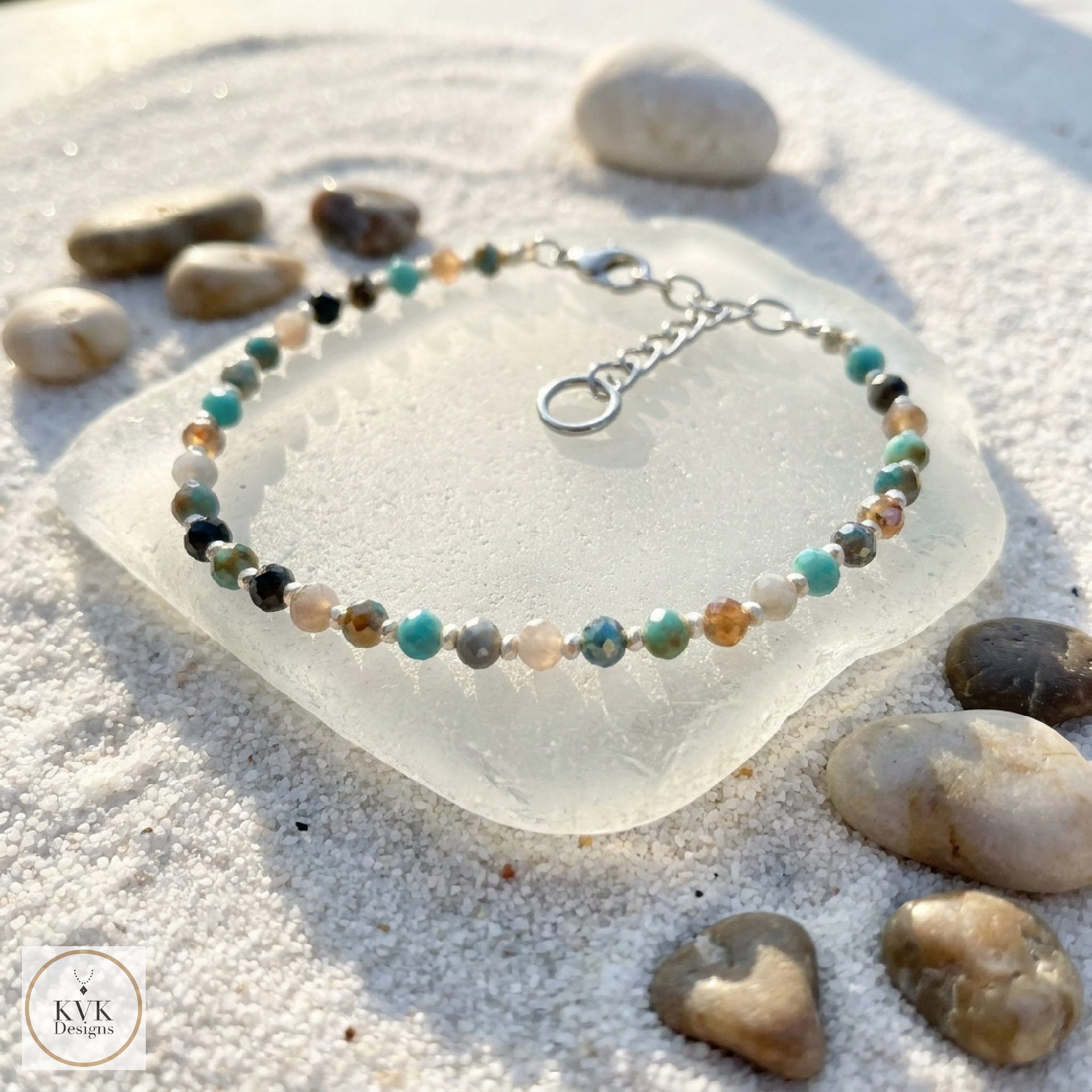 Handcrafted Faceted Pastel Beaded Anklet - Boho Beach Style