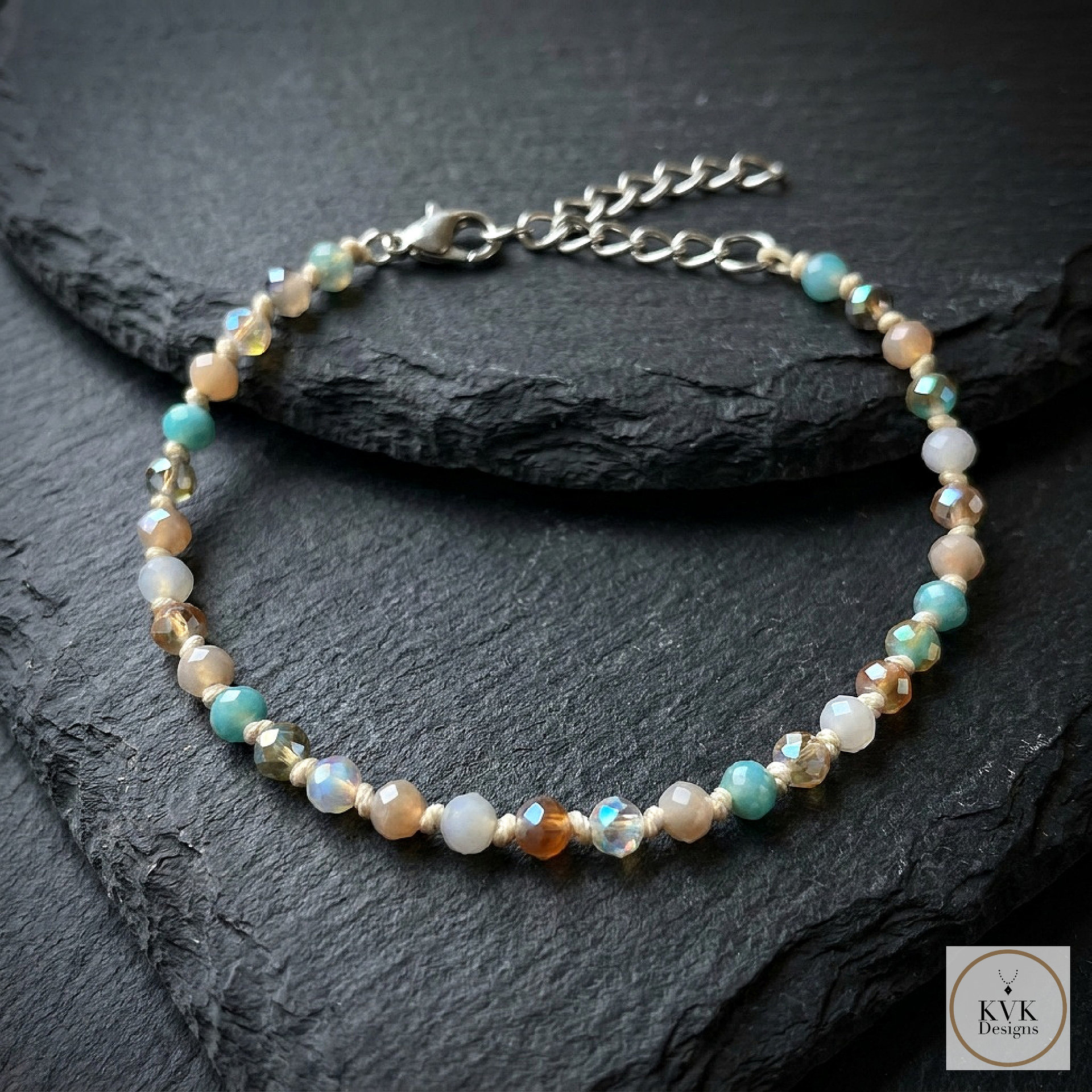 Handcrafted Faceted Pastel Beaded Anklet - Boho Beach Style